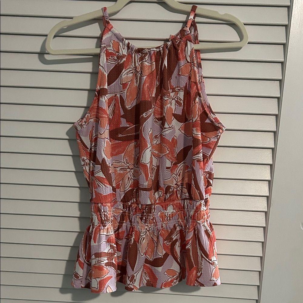 Nine West Pink and White Floral Sleeveless Blouse